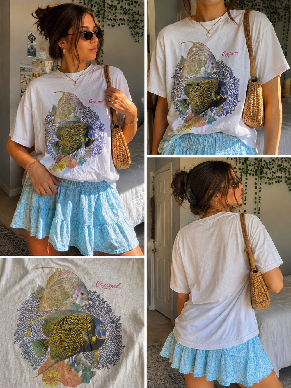 vintage cozumel mexico tropical fish graphic tee white 90s y2k scuba beach shirt